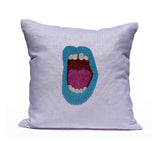 Amore Beaute Shout Out Pop Art Pillow Cover With Turquoise Blue Mouth