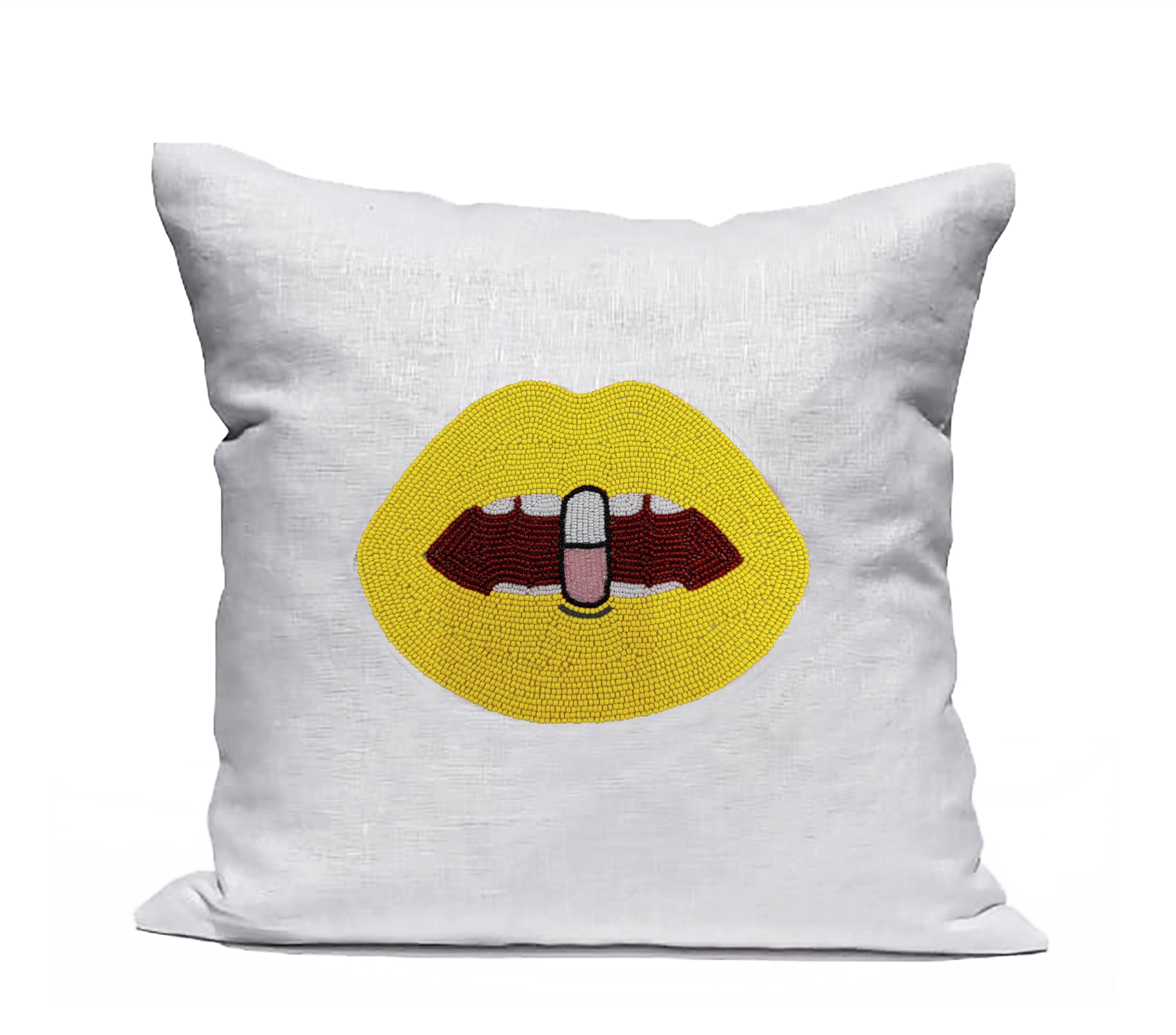 Amore Beaute Yellow Lips Chill Pill Pillow Cover
