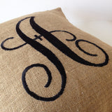 rustic burlap monogram pillow