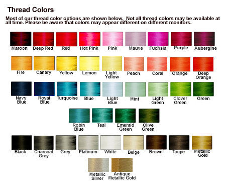 Embroidery color options from Amore Beaute
