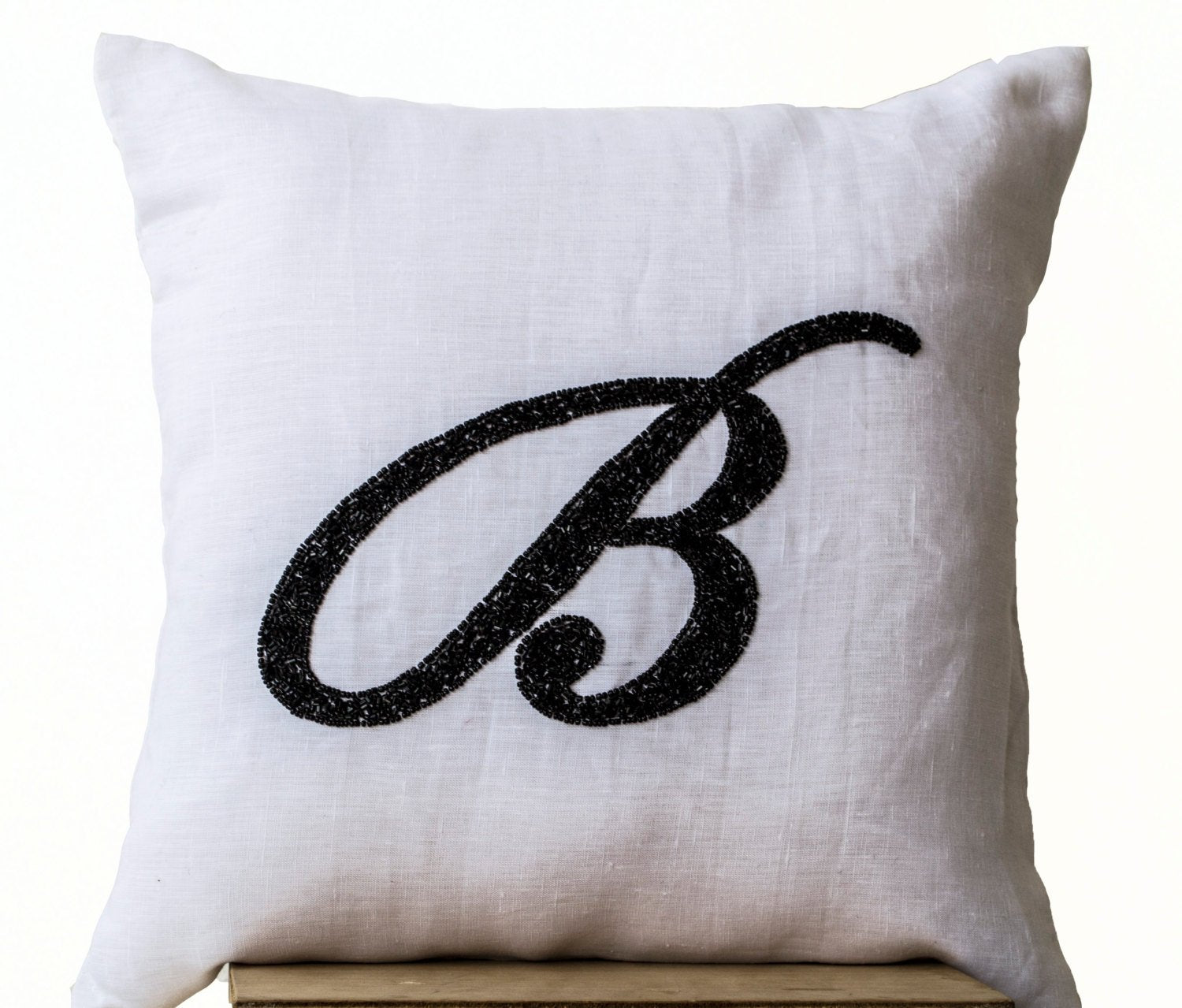 Handmade Sequin Monogram Pillow in White