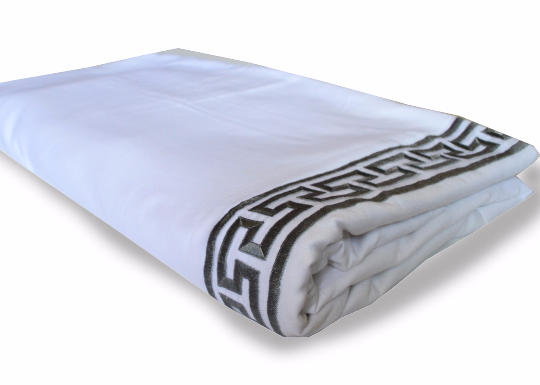 Greek key embroidered duvet covers in geometric design