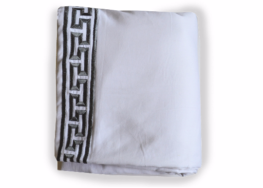 Greek key embroidered duvet covers in geometric design