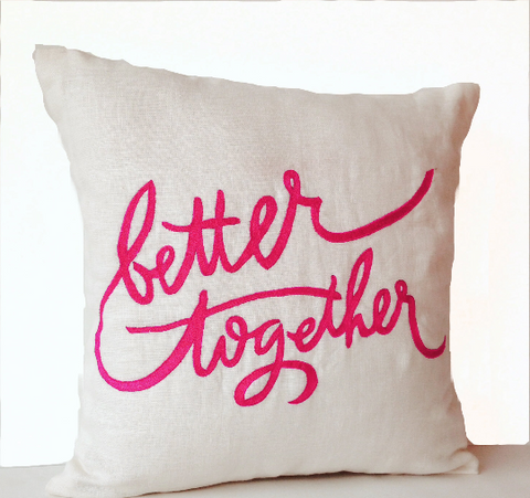 Handmade hot pink throw pillow with custom romantic messages