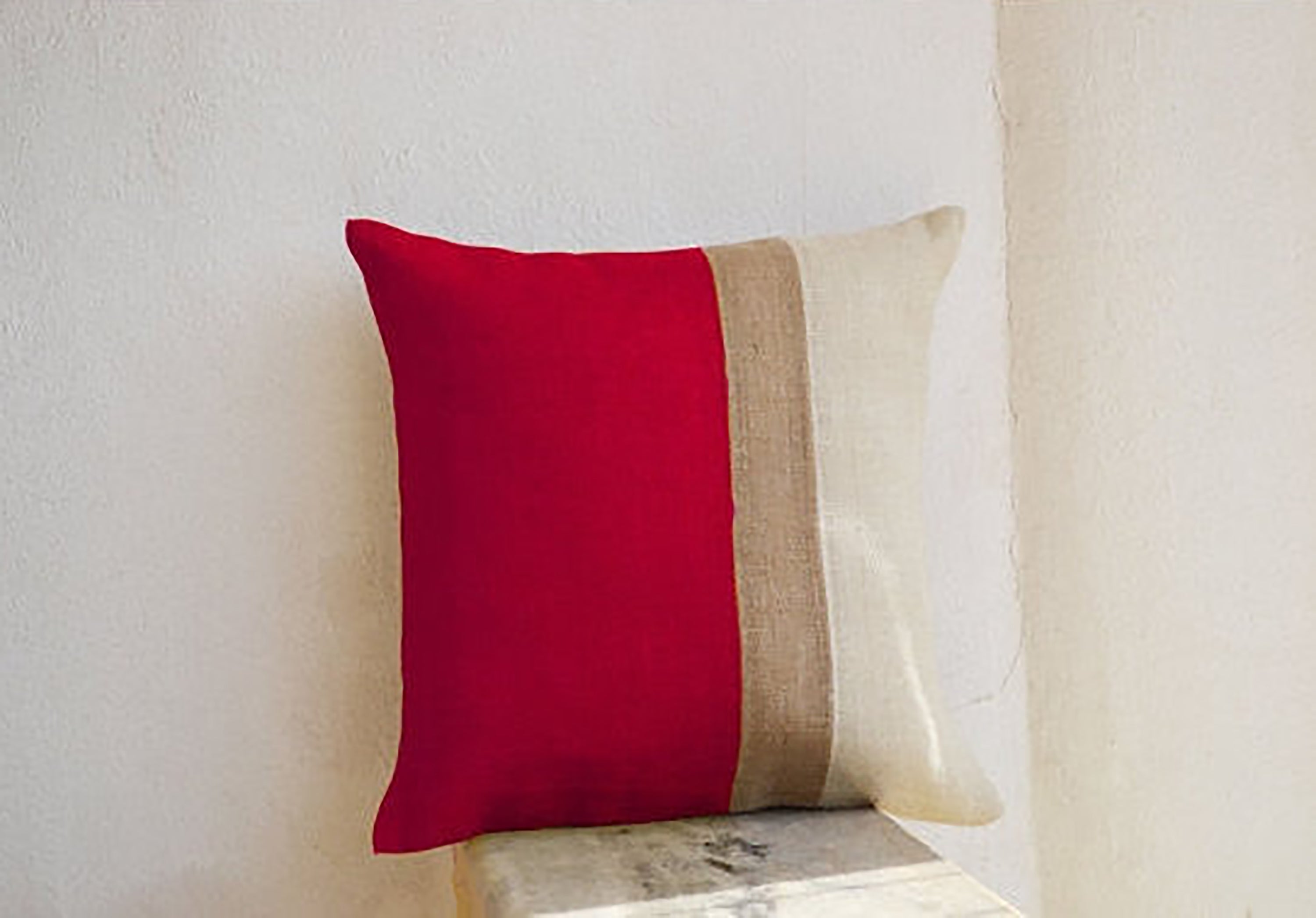 Color Block Red Burlap Pillow Red Decorative Cushion Cover