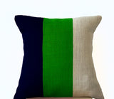 Amore Beaute Modern Color block Pillow, Navy Green and white Burlap Throw pillow, Couch Pillow, Modern Decor