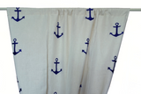 Navy blue anchor embroidered curtains and drapes.