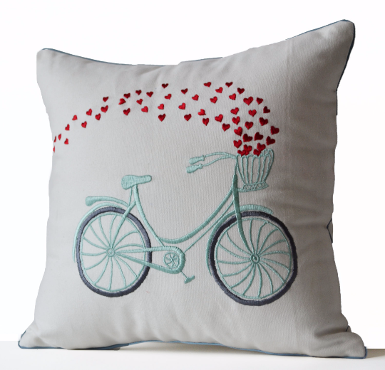 Buy handmade cotton throw pillow with embroidery and custom design
