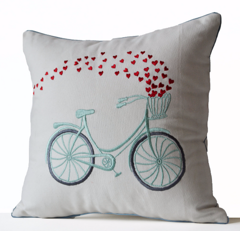 Handmade cotton throw pillow with embroidery and custom design