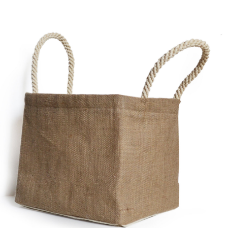 Amore Beaute Dorm laundry bags made from burlap and lined with cotton fabric.