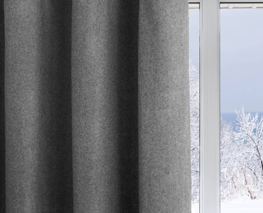 Amore Beaute Window and door curtains in lovely wool felt fabric.