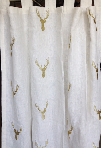 Linen embroidered drapes and curtain panels