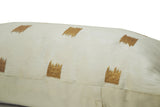 Amore Beaute Ivory silk pillow cover with textured ikat in gold thread embroidery. 