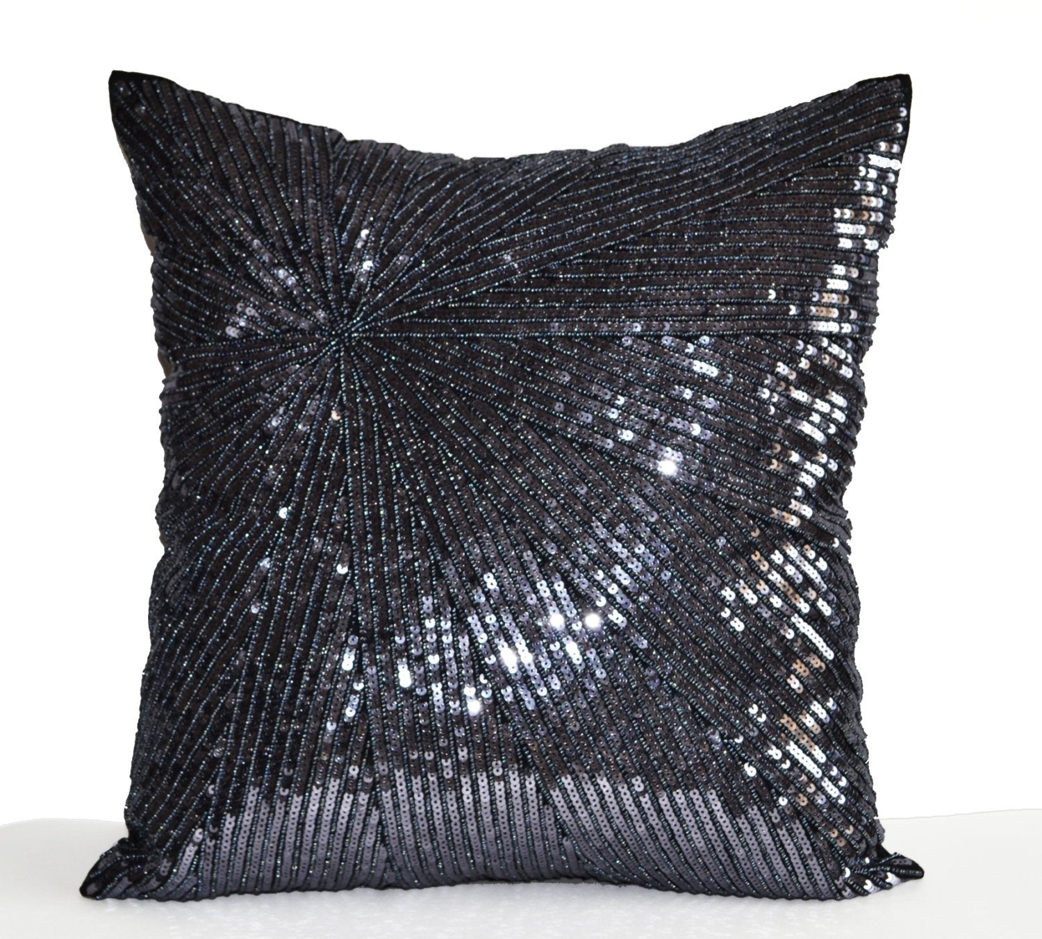Amore Beaute Silver Grey Pillow, Sequin Pillow Cover, Decorative Throw Pillow, Grey Bead Cushion