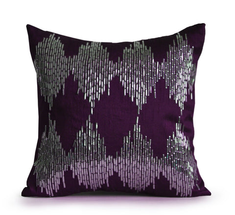 Amore Beaute Purple Throw Pillow Cover, Purple Ikat Pillow, Purple Cushion, Purple And Silver Pillows