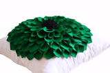 Handcrafted white pillow cover with green felt flower