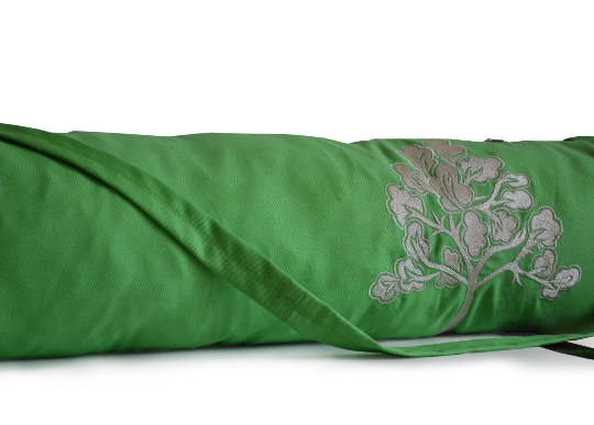 Handmade cotton twill yoga mat bag with embroidery