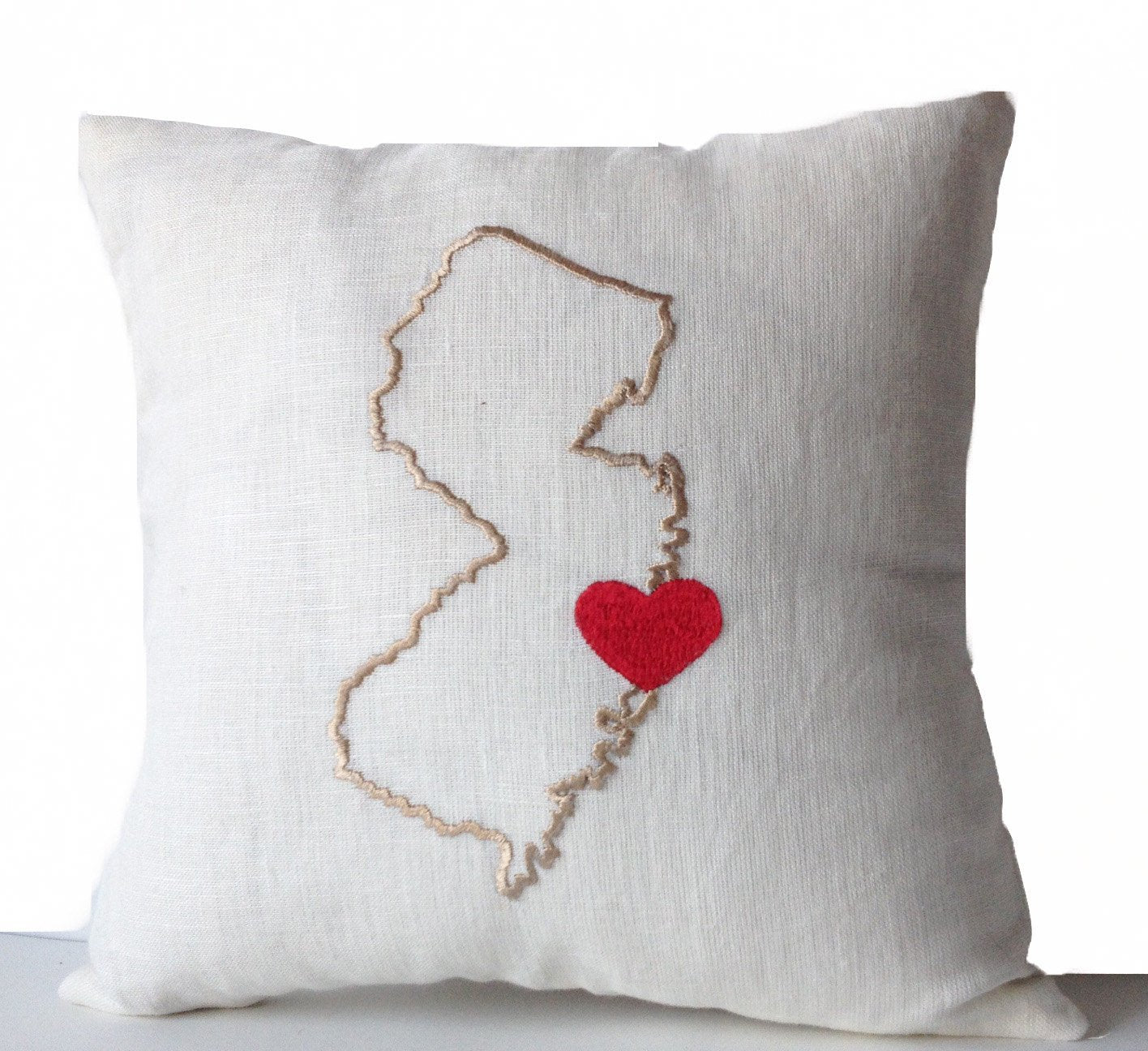 Amore Beaute Dorm Pillow, State Map Pillow, Ivory Linen Pillow Cover, Customize State City Pillow