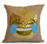 Amore Beaute Smiley Face Pillows, Joy Pillows, Happy Face Throw Pillow Covers, Burlap Gold Pillows