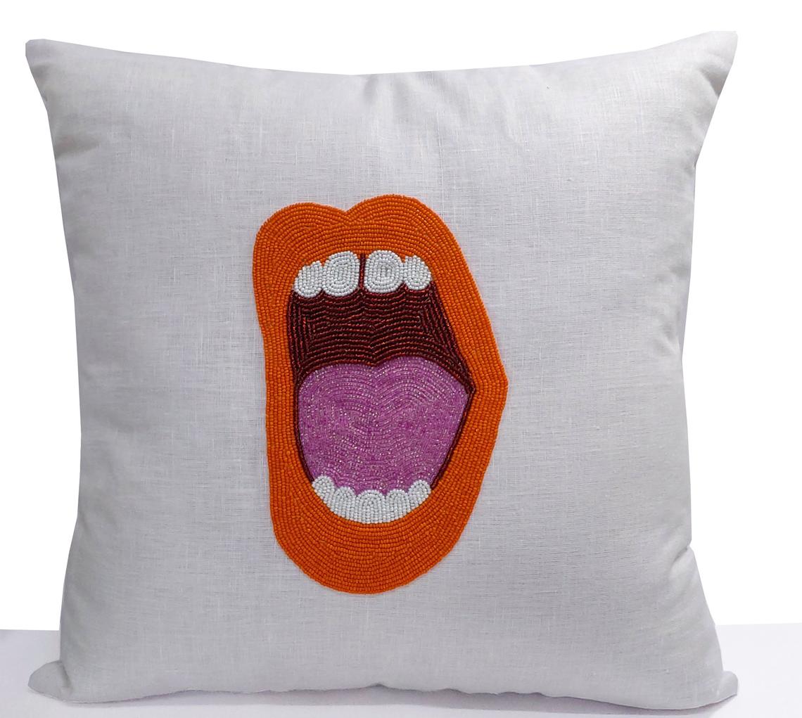 Amore Beaute orange Lips Pop Art Pillow Cover