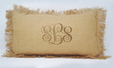 Amore Beaute Burlap Monogram Pillow Cover With Fringes