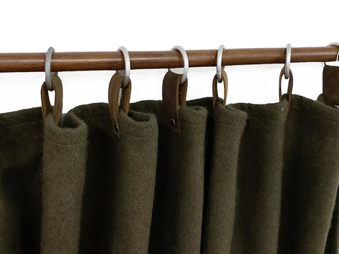 Custom Order - Two Olive Green Felt Curtains With Single Pleats and Hook Tape