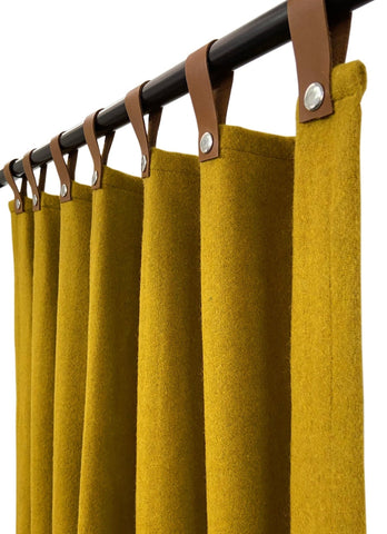 Mustard Wool Curtains With Leather Ties and Trim Curtain