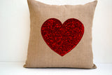 Handmade red heart pillow cover with personalized message