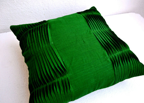 Handmade emerald green accent pillows with pleats