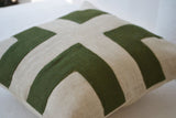 Handmade burlap cream cushion cover with green applique