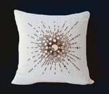 Handmade white silk throw pillow with mirror embroidery