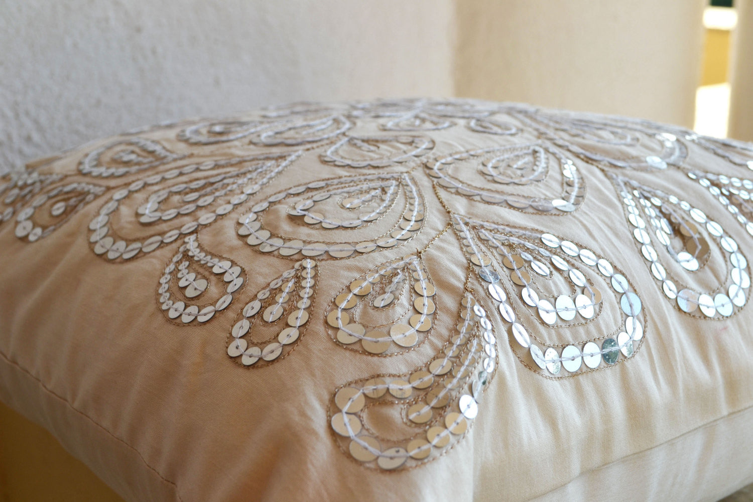 Shop online for handmade throw pillows with floral sequin and beads – Amore  Beauté