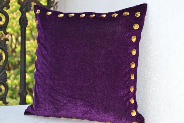 Shop for handmade purple velvet throw pillow with gold sequin detail ...