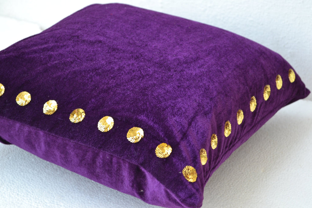 Shop for handmade purple velvet throw pillow with gold sequin detail
