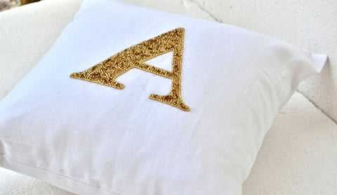 Handmade personalized pillow cover with gold sequin