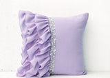  Handmade lilac throw pillow with ruffles and sequin