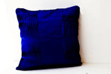 Handmade navy blue cotton silk throw pillow.