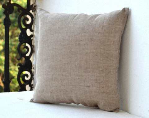 Handmade light brown linen throw pillow