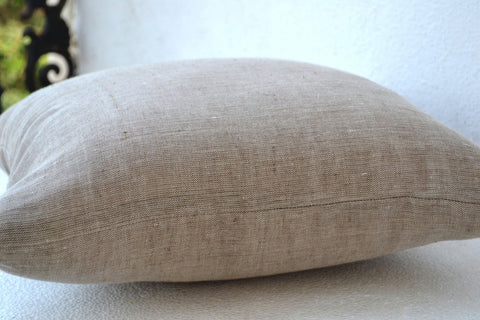 Handmade light brown linen throw pillow