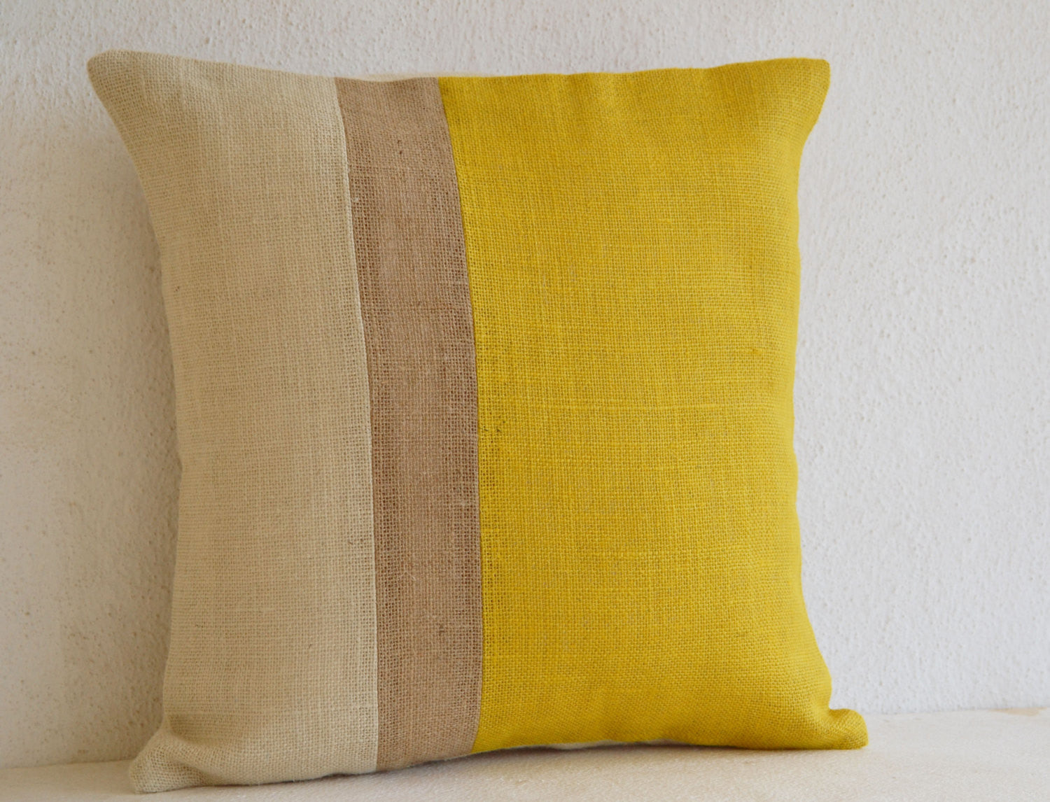 Buy handmade yellow throw pillow with color block beads and