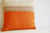Handmade orange burlap decorative throw pillow with color black