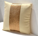 Handmade gold cream silk throw pillow cover