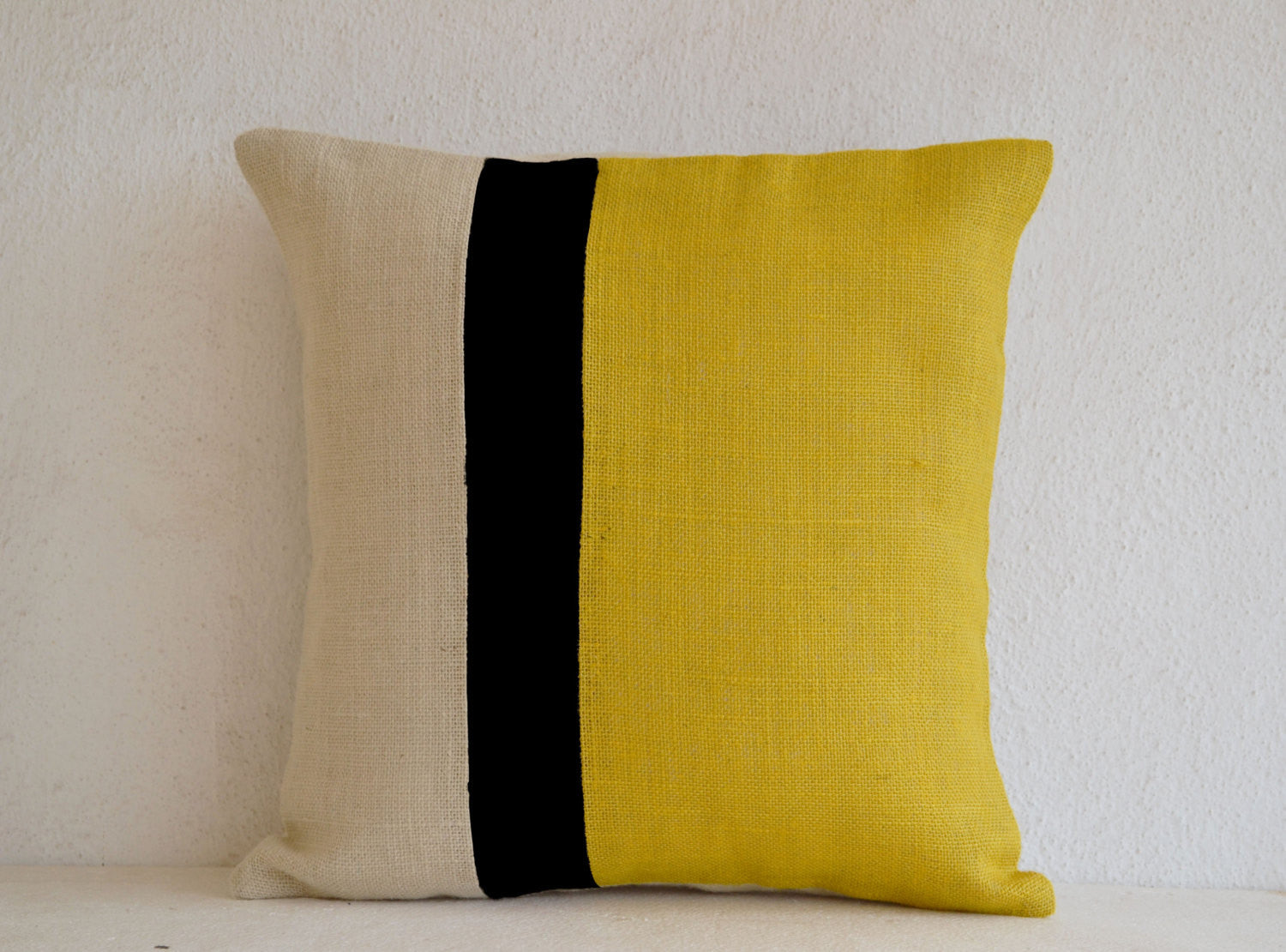 Handmade burlap yellow throw pillow