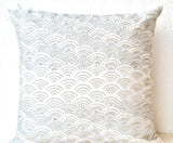 Handmade ivory white throw pillows with embroidered waves