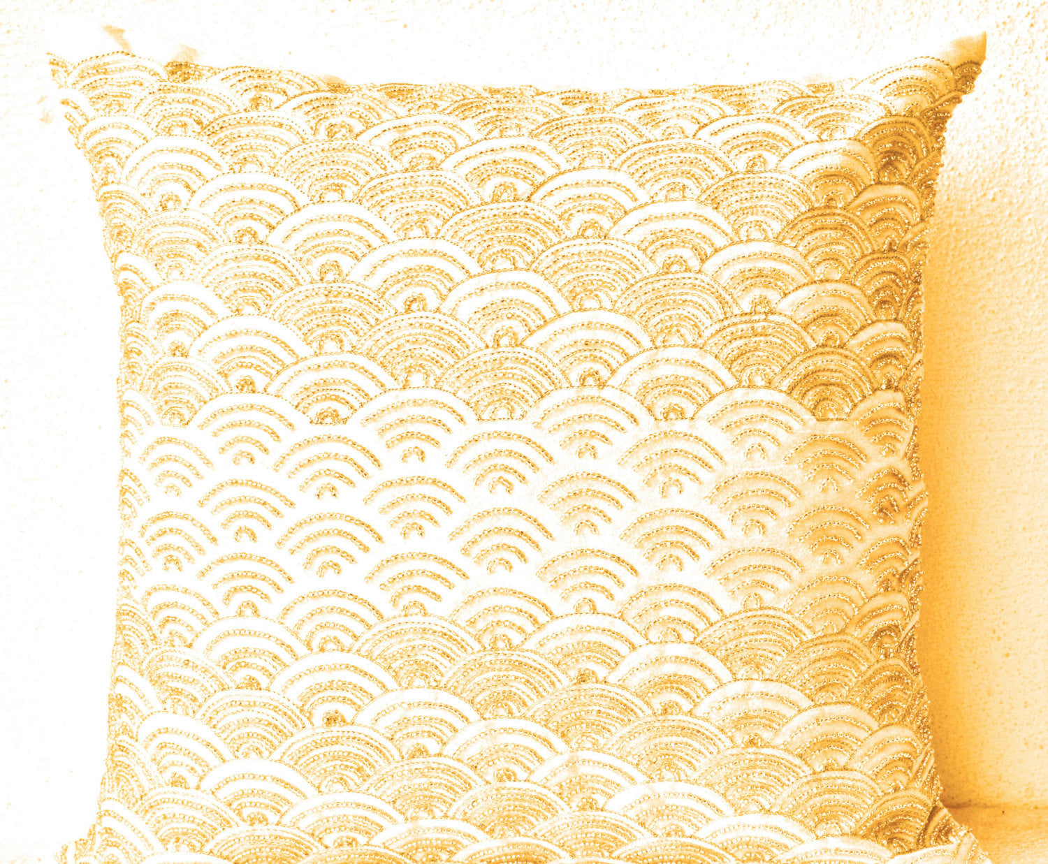 Handmade cream silk throw pillows with gold beads