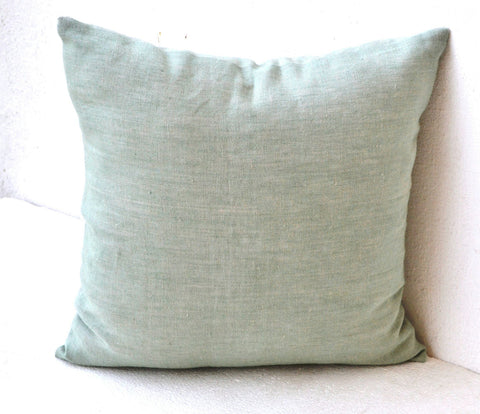 Handmade light green throw pillow in linen