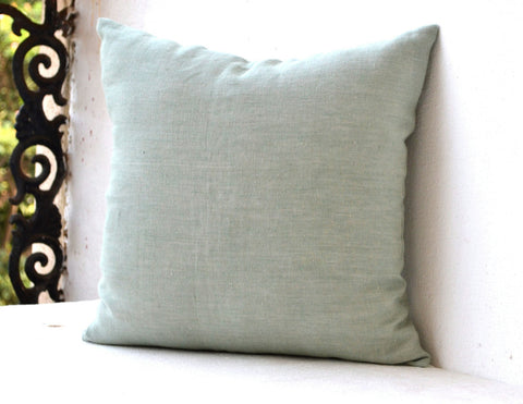 Handmade light green throw pillow in linen