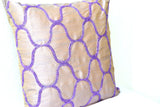 Handmade purple silk throw pillow cover with beads