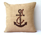 Handmade burlap throw pillow with anchor sequin