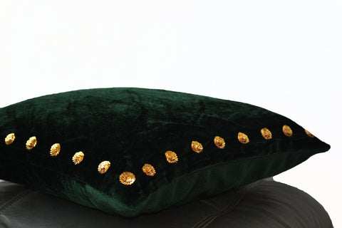 Handmade green velvet pillow with ogld sequin
